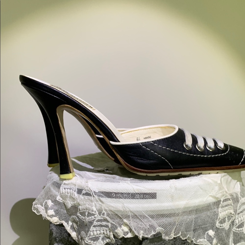 Steve Madden HAVOC Black and White Heeled Mules or Winklepickers Sz 6 1/2